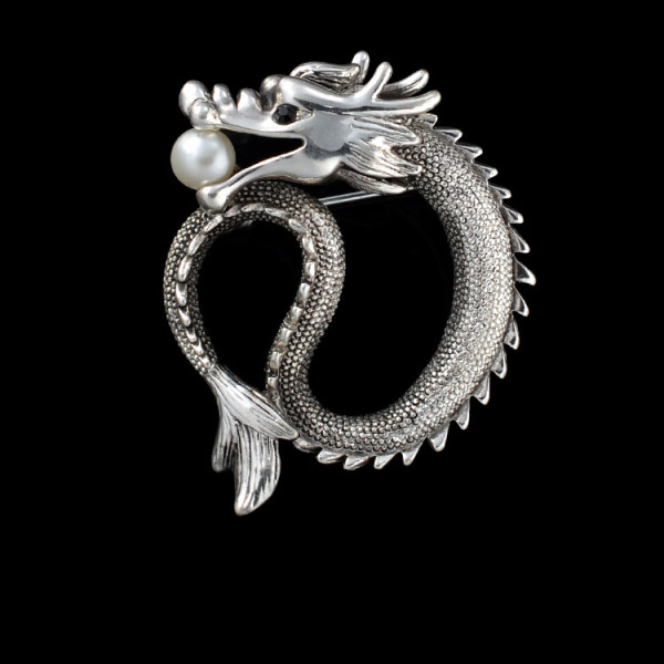 P-0219 Hot 2015 Fashion Jewelry Pearl Broaches Vintage Gold Silver Plated Ancient Dragon Large Brooches For Men Women