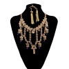 N-5960  latest fine design women jewelry  luxury statement jewelry sets vintage leaf flower purple rhinestone crystal charms clip earrings necklace set
