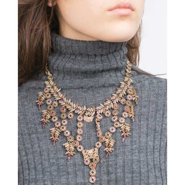 N-5960  latest fine design women jewelry  luxury statement jewelry sets vintage leaf flower purple rhinestone crystal charms clip earrings necklace set