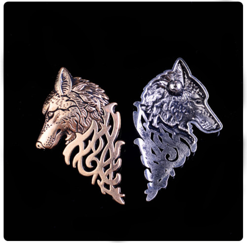 P-0217   New Fashion Retro Gold Silver Metal Wolf Brooch Pin Jewelry For Men
