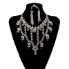 N-5960  latest fine design women jewelry  luxury statement jewelry sets vintage leaf flower purple rhinestone crystal charms clip earrings necklace set