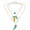 N-5817 Fashion Gold Plated Multilayer Turquoise Tassel Charm Long Necklace For Women