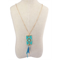 N-5971  New Fashion Gold Plated  Resin Beads Feather Tassel  Pendant Necklace For Women