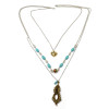 N-5976  New fashion multi layered chains gold/silver plated natural turquoise beads metal leaf pendant necklace for women jewelry