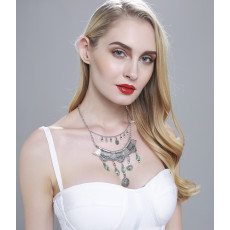 N-5979 Bohemian vintage silver/gold triangle geometric bib choker necklace turquoise coin tassel long necklaces female jewelry