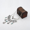 N-5979 Bohemian vintage silver/gold triangle geometric bib choker necklace turquoise coin tassel long necklaces female jewelry