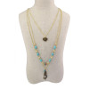 N-5976  New fashion multi layered chains gold/silver plated natural turquoise beads metal leaf pendant necklace for women jewelry