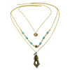 N-5976  New fashion multi layered chains gold/silver plated natural turquoise beads metal leaf pendant necklace for women jewelry