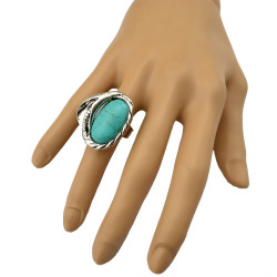R-1305  New Design Bohemian Style Silver Plated Natural Turquoise Finger Ring for Women Jewelry Adjustable