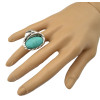 R-1305 New Design Bohemian Style Silver Plated Natural Turquoise Finger Ring for Women Jewelry Adjustable