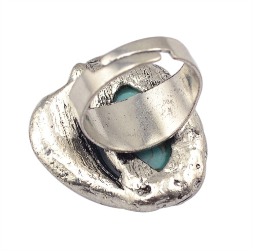 R-1305  New Design Bohemian Style Silver Plated Natural Turquoise Finger Ring for Women Jewelry Adjustable