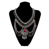N-5984   Bohemian retro silver plated multilayer dangle chain leaf tassel turquoise pendant necklace jewelry