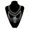 N-5984   Bohemian retro silver plated multilayer dangle chain leaf tassel turquoise pendant necklace jewelry