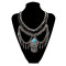 N-5984   Bohemian retro silver plated multilayer dangle chain leaf tassel turquoise pendant necklace jewelry