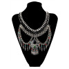N-5984   Bohemian retro silver plated multilayer dangle chain leaf tassel turquoise pendant necklace jewelry
