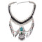 N-5984   Bohemian retro silver plated multilayer dangle chain leaf tassel turquoise pendant necklace jewelry