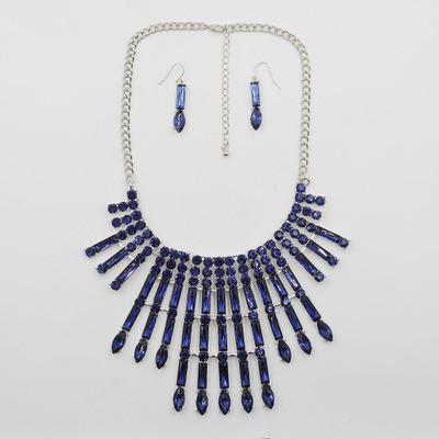 N-5989 Fashion Korean Style Silver Chain Charm Rhinestone Bib Statement Necklace And Earrings Set Women Jewelry