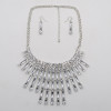 N-5989 Fashion Korean Style Silver Chain Charm Rhinestone Bib Statement Necklace And Earrings Set Women Jewelry