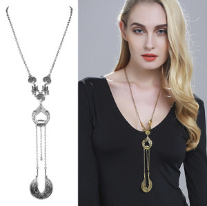N-5988 Bohemian style silver gold plated vintage flower bell ball round pendant long chain necklace