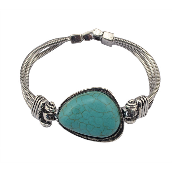 B-0656  Women's Vintage Retro Tibetan Silver Geometric Turquoise Stone Bracelets& Bangles Jewelry For Women