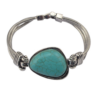 B-0656  Women's Vintage Retro Tibetan Silver Geometric Turquoise Stone Bracelets& Bangles Jewelry For Women