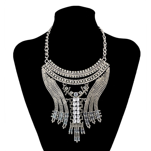 N-6008  European style luxury brand full rhinestone crystal flower vintage statement necklace vintage maxi colar fashion women jewelry