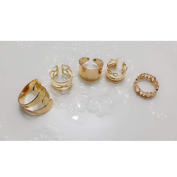 R-1308 Punk Style Gold Metal Hollow out Flower Ring Knuckle Ring for Women
