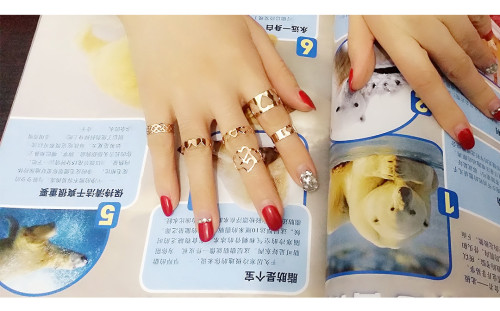 R-1308 Punk Style Gold Metal Hollow out Flower Ring Knuckle Ring for Women