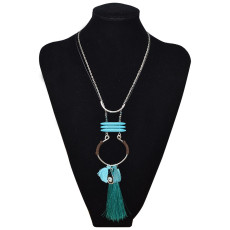N-6016  Fashion korean silver plated multiple rope chain turquoise long pendant necklace