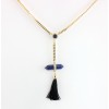 N-6015  New Fashion Gold Plated 2 Colors Green Blue Geometric Natural Stone Turquoise Rhinestone Zircon Black Thread Tassel Pendant Necklace Women Jewelry