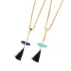 N-6015  New Fashion Gold Plated 2 Colors Green Blue Geometric Natural Stone Turquoise Rhinestone Zircon Black Thread Tassel Pendant Necklace Women Jewelry