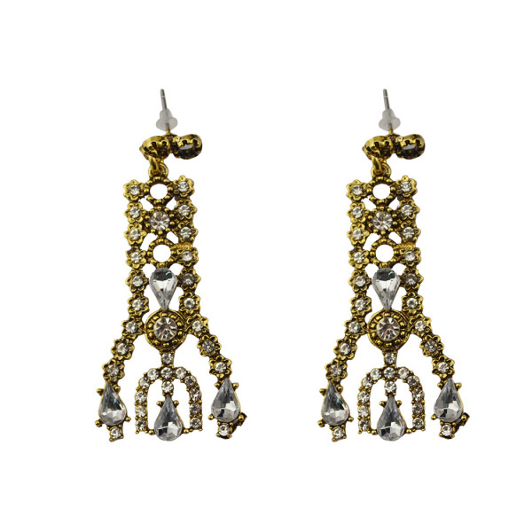 E-3678  New Fashion 2 Colors Gold Silver Plated Rhinestone Crystal Hollow Out Long Dangle Earrings Females Jewelry