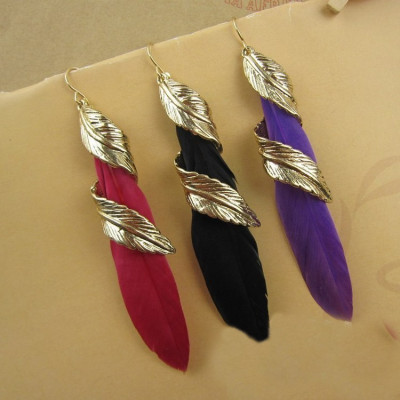 E-3682  Vintage Bronze Feather Earrings for Women New Charming Ethnic Jewelry Dangle Earrings