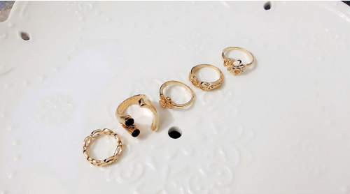 R-1313  New Fashion Women Punk Gold Silver Plated Black Resin Butterfly Flower Hollow Round Midi Knuckle Rings