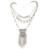 N-6029 Bohemia Style Vintage Silver Plated Alloy Multilayer Chains Rhinestone Tassel Chains Pendant Necklace Women Necklace