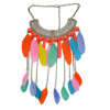 N-6035 New Fashion Alloy Rhinestone 3 Colors Blue Black Colorful Beads Bar Feather Chain Tassel Long Necklace Women Pendant Necklace