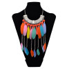N-6035 New Fashion Alloy Rhinestone 3 Colors Blue Black Colorful Beads Bar Feather Chain Tassel Long Necklace Women Pendant Necklace