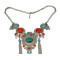 N-6038  Bohemia Style Silver Plated Turquoise Beads Bib Statement Necklace Charm Rhinestone Tassel Chain Pendant Necklaces for Women Jewelry