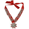 N-6043  European style red blue black ribbon & silk chain rainbow crystal leaves flower inlay false choker bib statement necklace fashion luxury jewelry