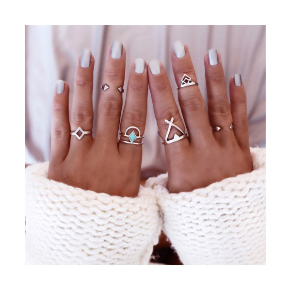 R-1322 6 Pcs/set Bohemian Style Vintage Silver Alloy Arrow Geometric Shape Nail Midi Rings Sets Women Jewelry