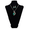 N-6041  Bohemian vintage silver snake chain turquoise green bead stone lovely ox head and fox owl pendant necklace bracelet earrings