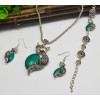 N-6041  Bohemian vintage silver snake chain turquoise green bead stone lovely ox head and fox owl pendant necklace bracelet earrings
