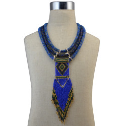 N-5852 Bohemian Fashion Three Multi Layered Net Chain Handmade 9 Colors Resin Beaded Long Tassel Statement Necklaces Women Jewelry