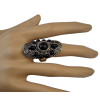 R-1325  Bohemian punk style vintage silver plated carving flower black turquoise gem stone big punk joint rings for women jewelry