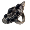 R-1325 Bohemian punk style vintage silver plated carving flower black turquoise gem stone big punk joint rings for women jewelry