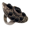 R-1325  Bohemian punk style vintage silver plated carving flower black turquoise gem stone big punk joint rings for women jewelry