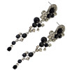 E-3693 New Fashion Silver Plated Black/Clear/Purple Rhinestone Crystal Flower Long Tassel Drop Earrings For Women Jewelry