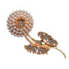 P-0309  2016 Nw Fashion Gold Plated Alloy White Beads Flower Leaves Rhinestone Females Collar Brooch Pin Jewelry