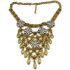 N-6055  New Vintage Gold/Silver Chain Hollow Flower Long Tassel Waterdrop Pendant Crystal Choker Collar Statement Necklace for Women Jewelry