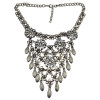N-6055  New Vintage Gold/Silver Chain Hollow Flower Long Tassel Waterdrop Pendant Crystal Choker Collar Statement Necklace for Women Jewelry